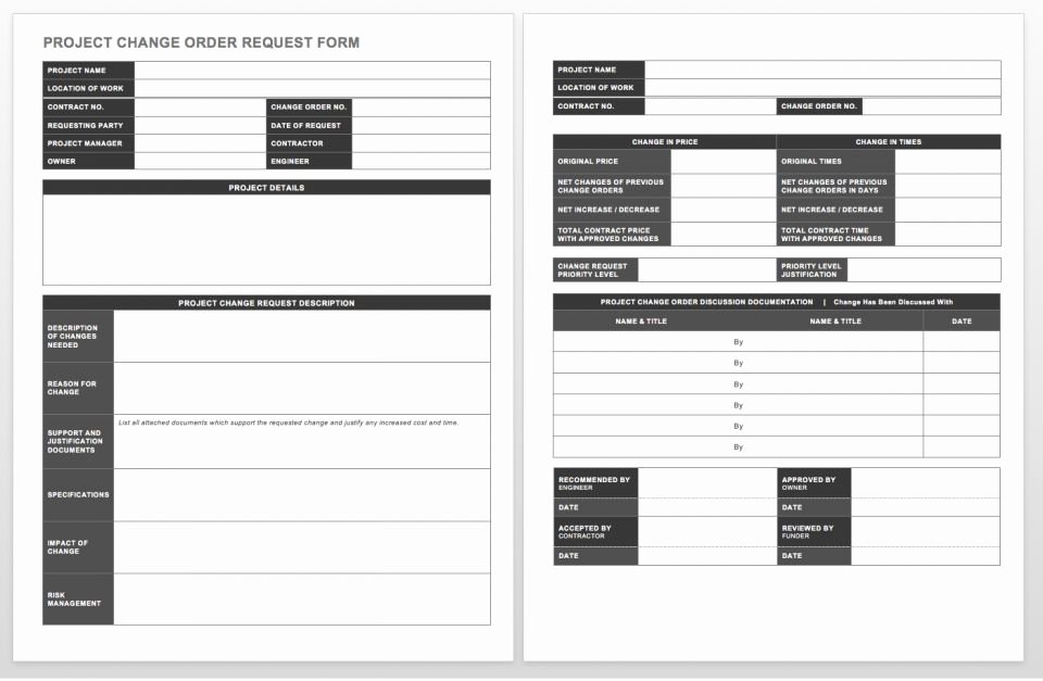 Change order forms Template Beautiful Plete Collection Of Free Change order forms