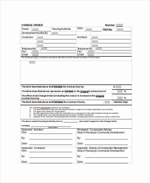 Change order forms Template Fresh Aia Change order form