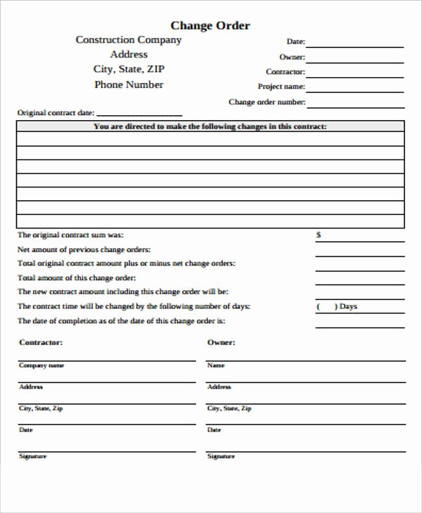 Change order forms Template Lovely Sample Construction Change order form 7 Examples In