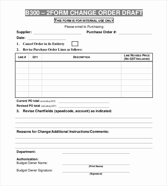 Change order forms Template Luxury Change order form