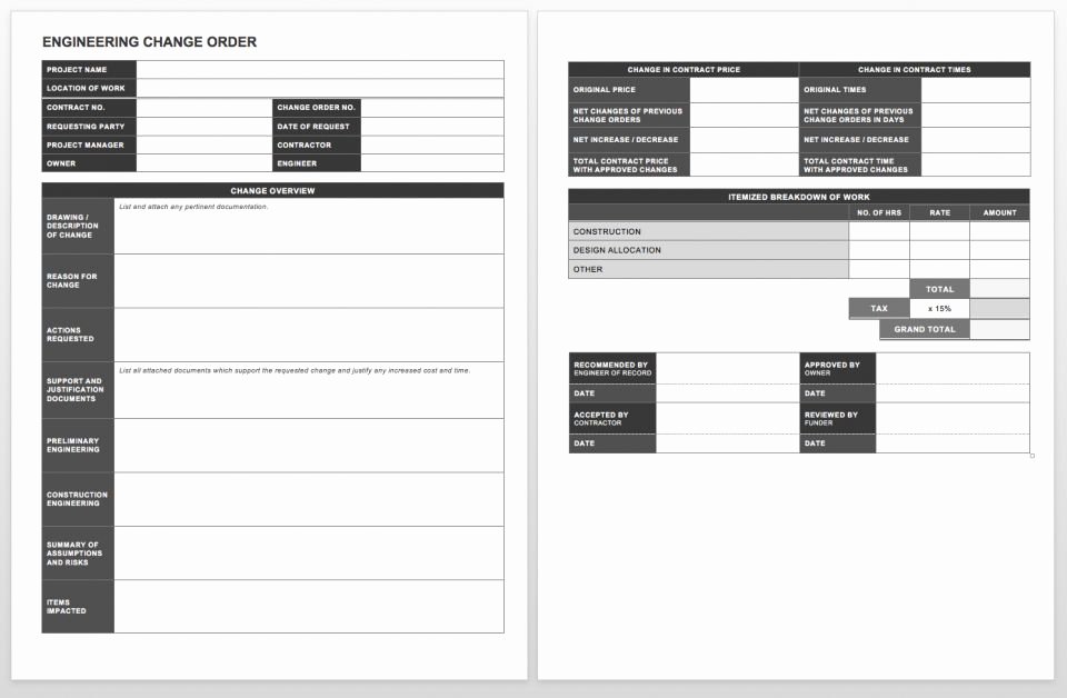 Change order forms Template Unique Plete Collection Of Free Change order forms