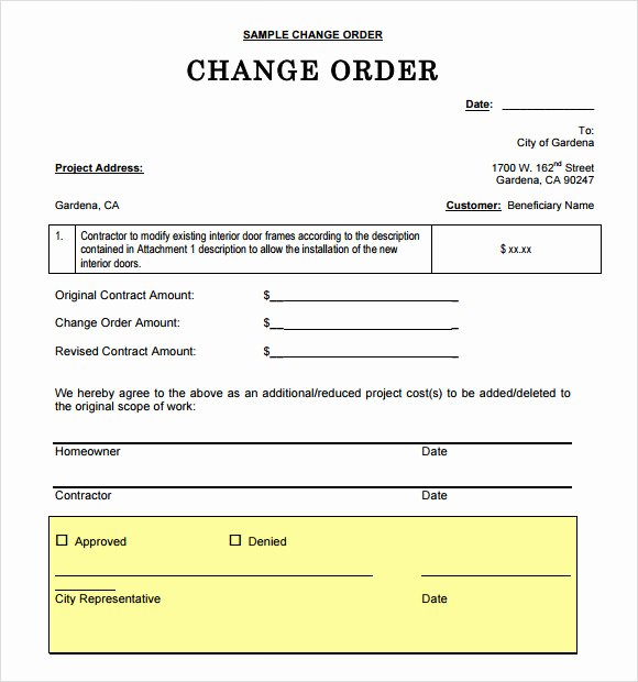 Change order Template Excel Beautiful Sample Change Request Template 9 Free Documents In Pdf