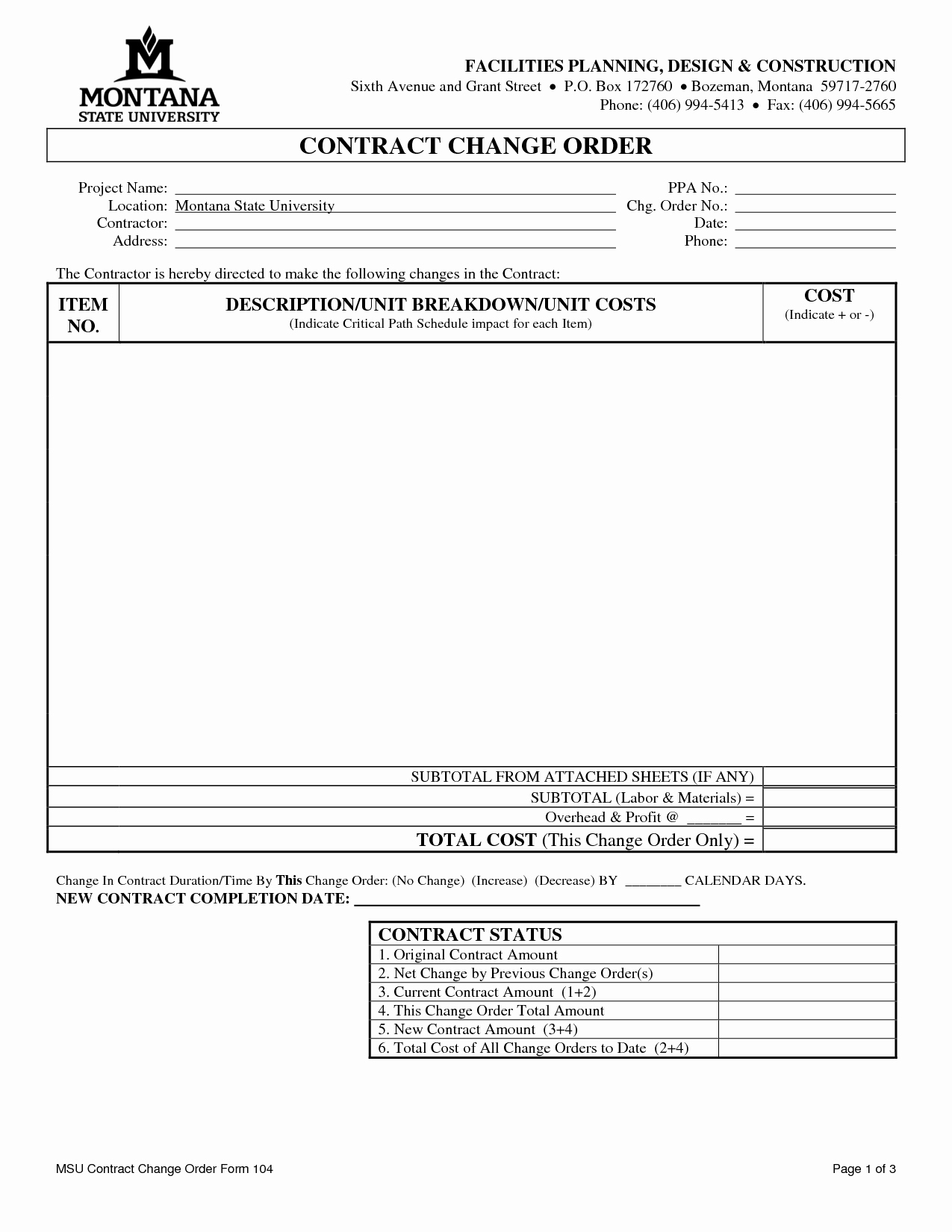 Change order Template Excel Fresh Free Printable Construction Change order forms