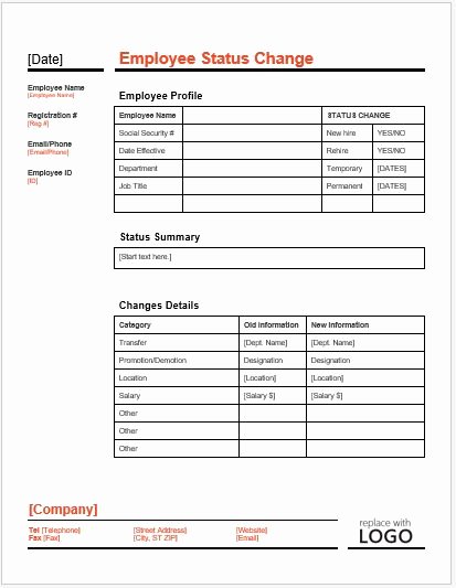 Change Request forms Templates Beautiful Employee Status Change form Template