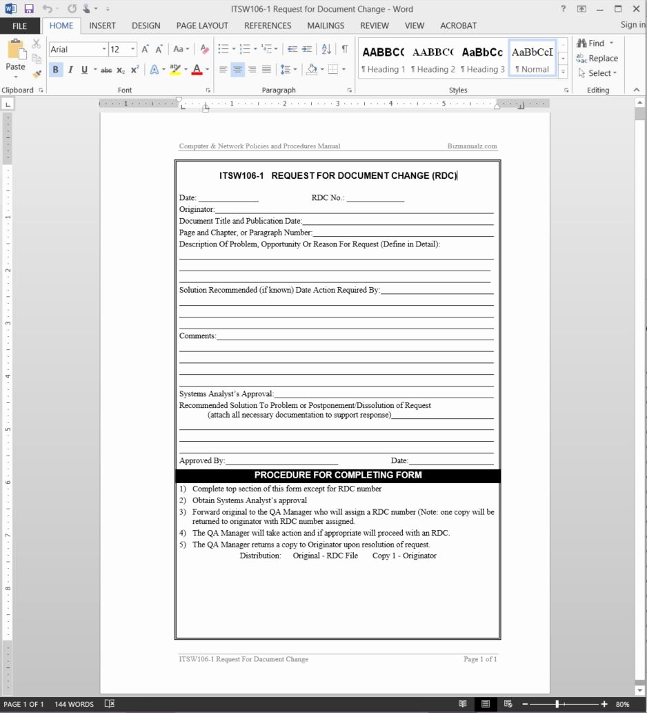 Change Request forms Templates Inspirational software Document Change Request Template