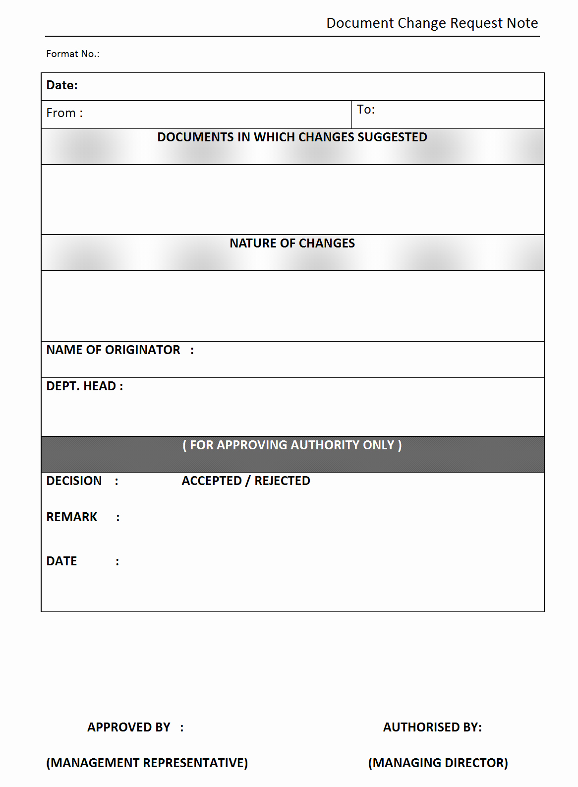 Change Request forms Templates Unique Document Change Request form