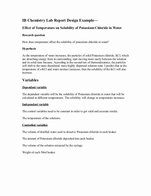 Chemistry Lab Report Template Beautiful Ib Chemistry Lab Report Design Example