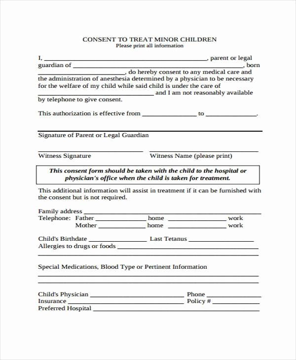 Child Medical Consent form Template Elegant Free 40 Free Consent form Samples