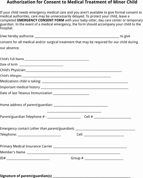 Child Medical Consent form Template New Download Child Medical Consent form for Free formtemplate