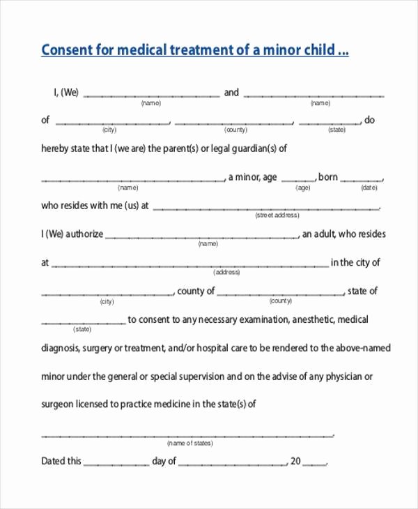 Child Medical Consent form Template Unique Free 7 Medical Consent Sample forms In Example Sample
