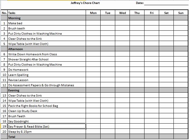 Chore Chart Template Excel Awesome Chore Charts for Multiple Children