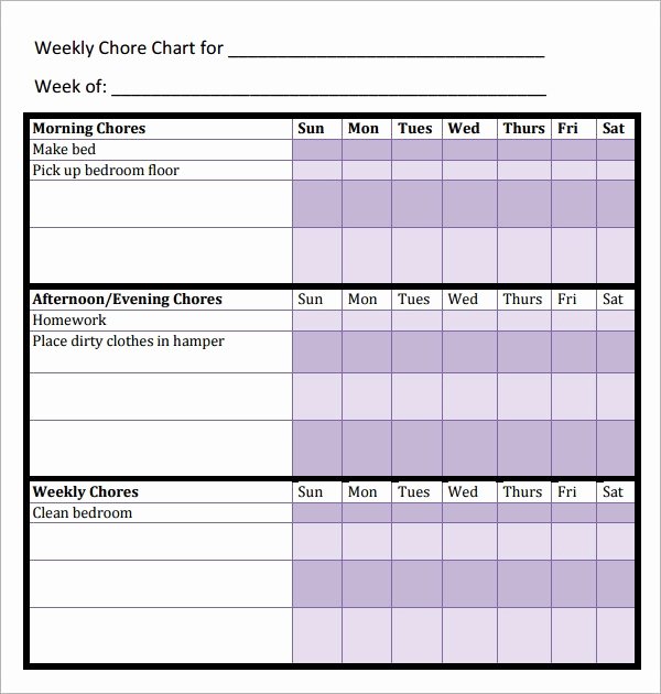 Chore Chart Template Excel Elegant Free 5 Sample Chore Chart Templates In Doc