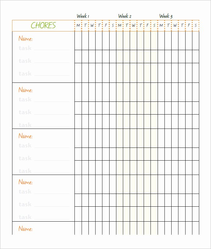 Chore Chart Template Excel Elegant Free 6 Chore Chart Template Printable for Kids Excel Word