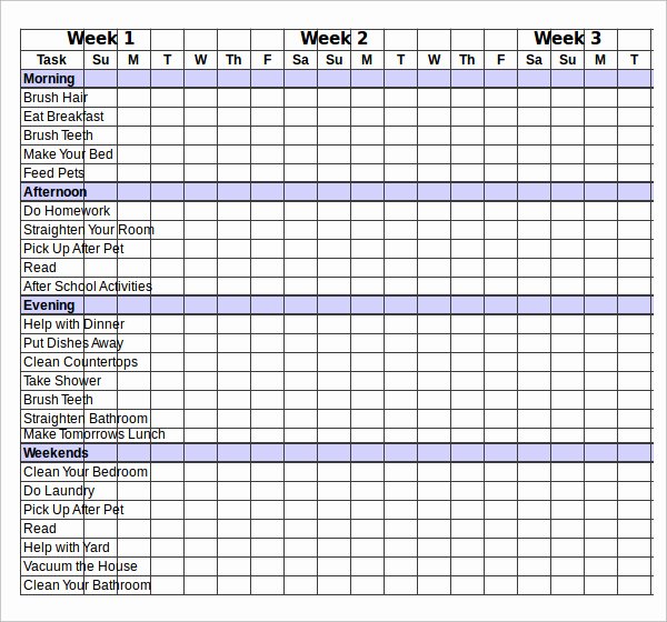 Chore Chart Template Excel Fresh Excel Chore Chart – Printable Year Calendar
