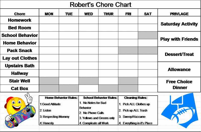 Chore Chart Template Excel Inspirational Chore Chart Template Excel