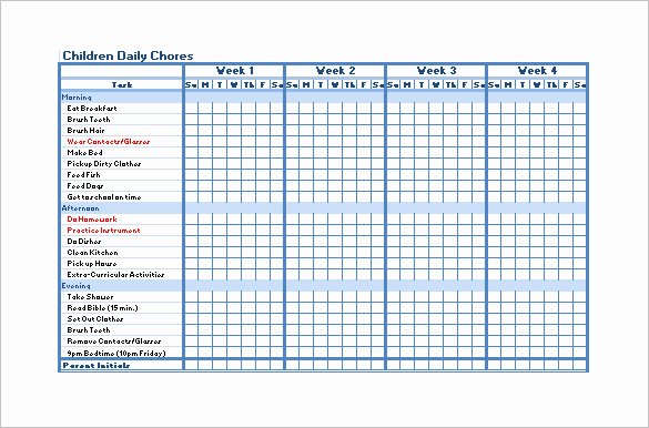 Chore Chart Template Excel Luxury Chore Checklist Template