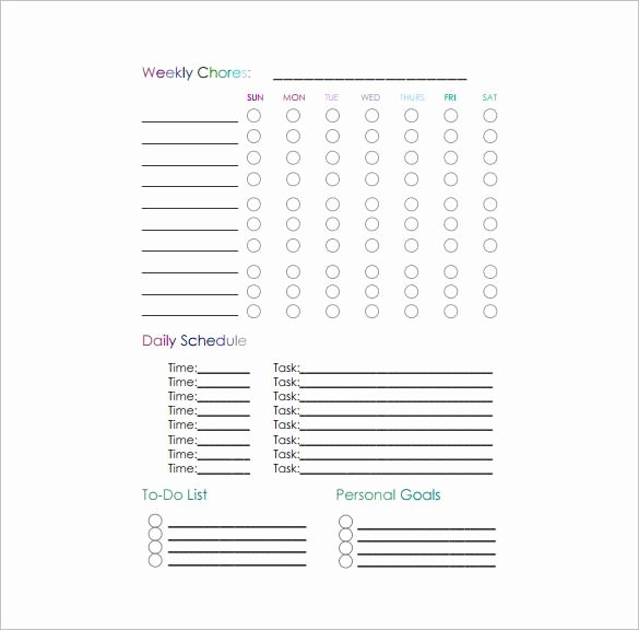 Chore Chart Template Excel New Weekly Chore Chart Template 24 Free Word Excel Pdf