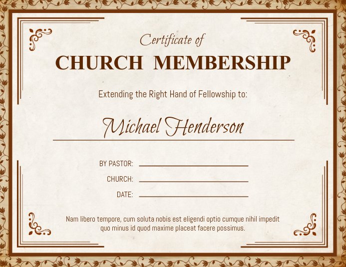 Church Membership Certificate Template Fresh Brown Church Membership Certificate Template