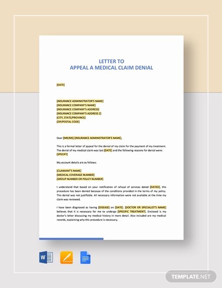Claim Denial Letter Template Beautiful Letter to Appeal A Medical Claim Denial Template Word