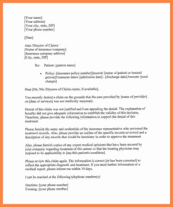 Claim Denial Letter Template Inspirational Appeal Letter Insurance Panyee Health Claim Denial