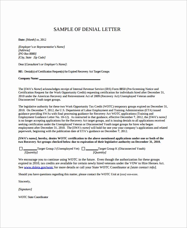 Claim Denial Letter Template Lovely Sample Denial Letter 8 Free Documents Download In Word Pdf