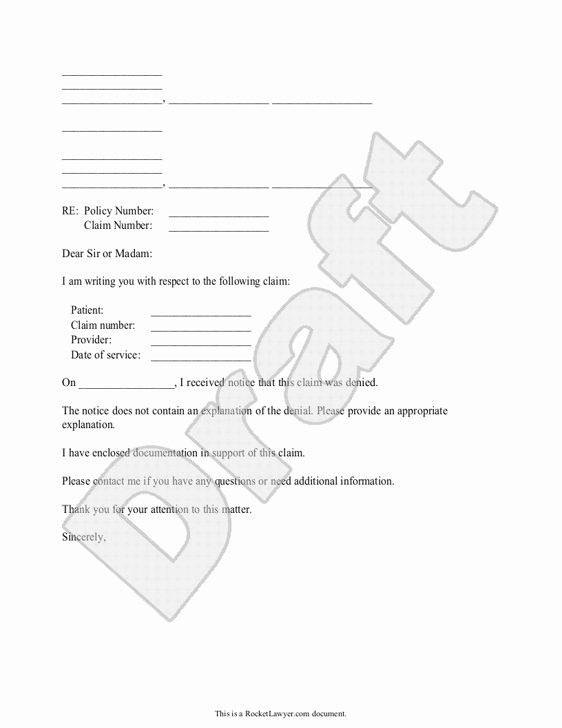 Claim Denial Letter Template New Sample Letter to Appeal A Medical Claim Denial form