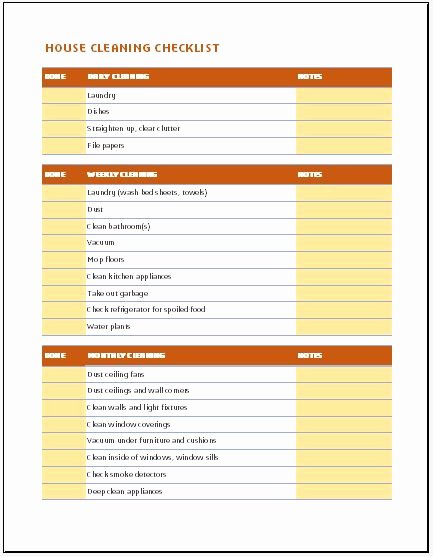 Cleaning Checklist Template Excel Inspirational Daily Weekly &amp; Monthly House Cleaning Checklist