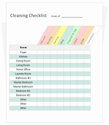 Cleaning Checklist Template Excel Luxury Housekeeping Checklist format for Fice In Excel
