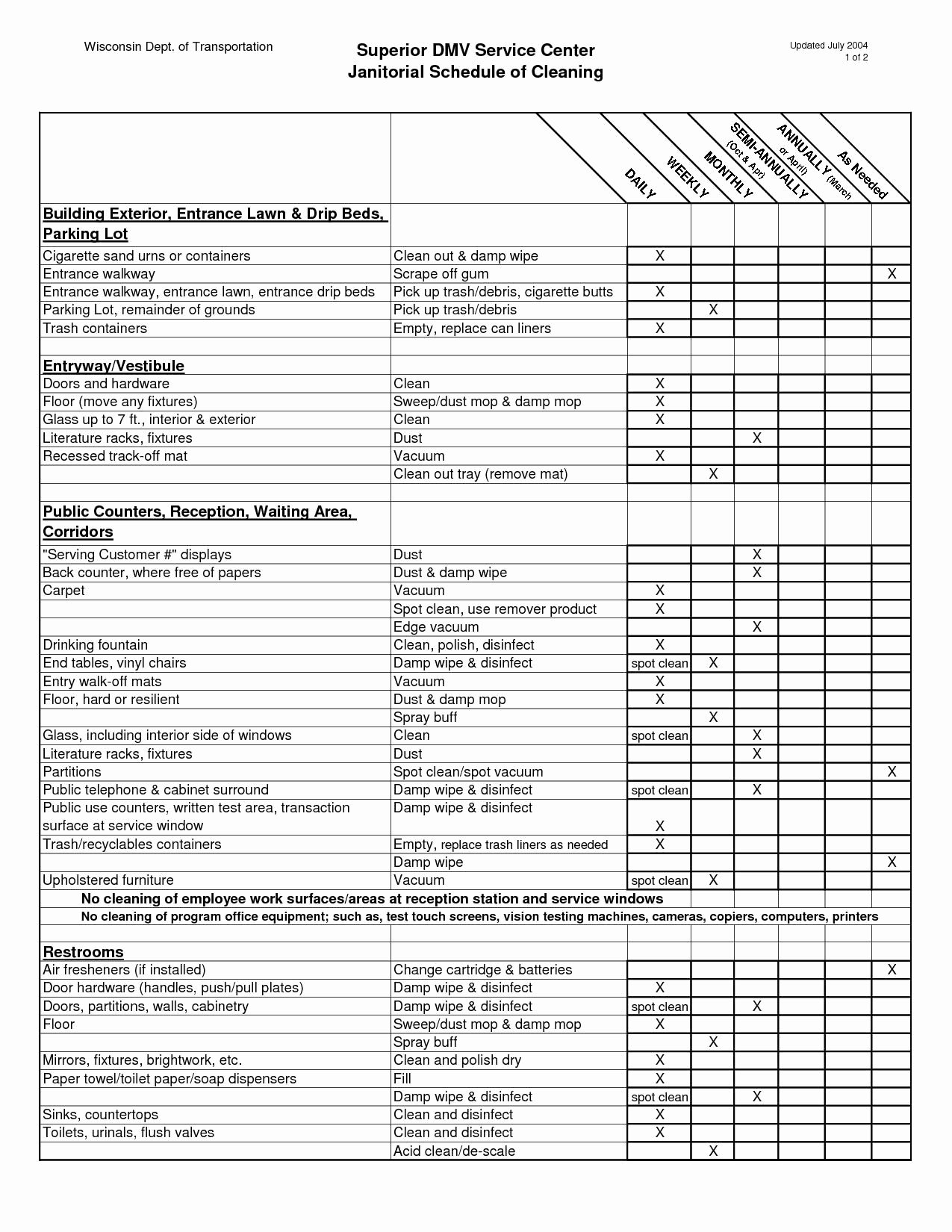 Cleaning Checklist Template Excel New Janitorial Checklist Template