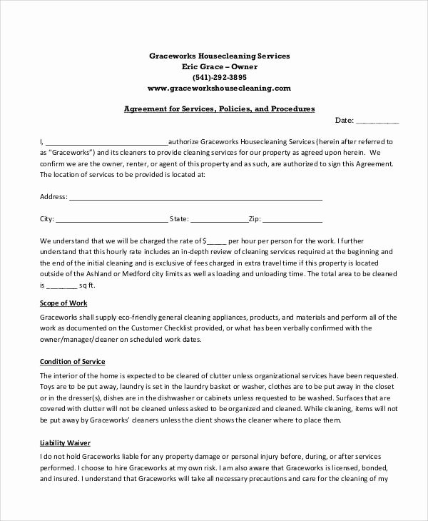 Cleaning Service Agreement Template Best Of 13 Sample Cleaning Service Contract Template Pages