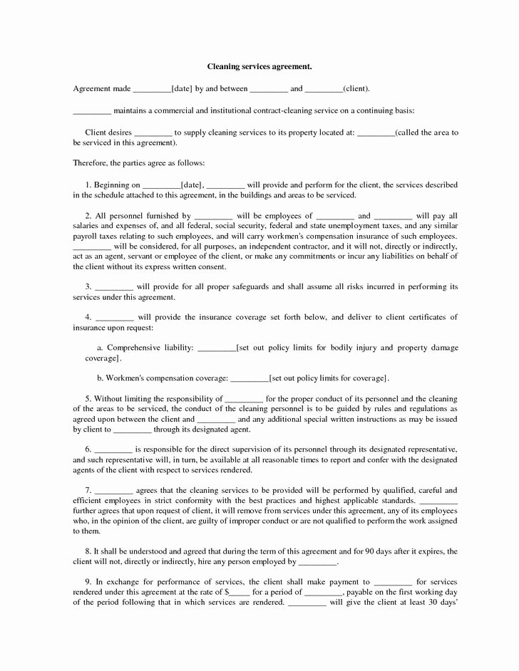 Cleaning Service Agreement Template Unique 28 Cleaning Contract Template Free Download