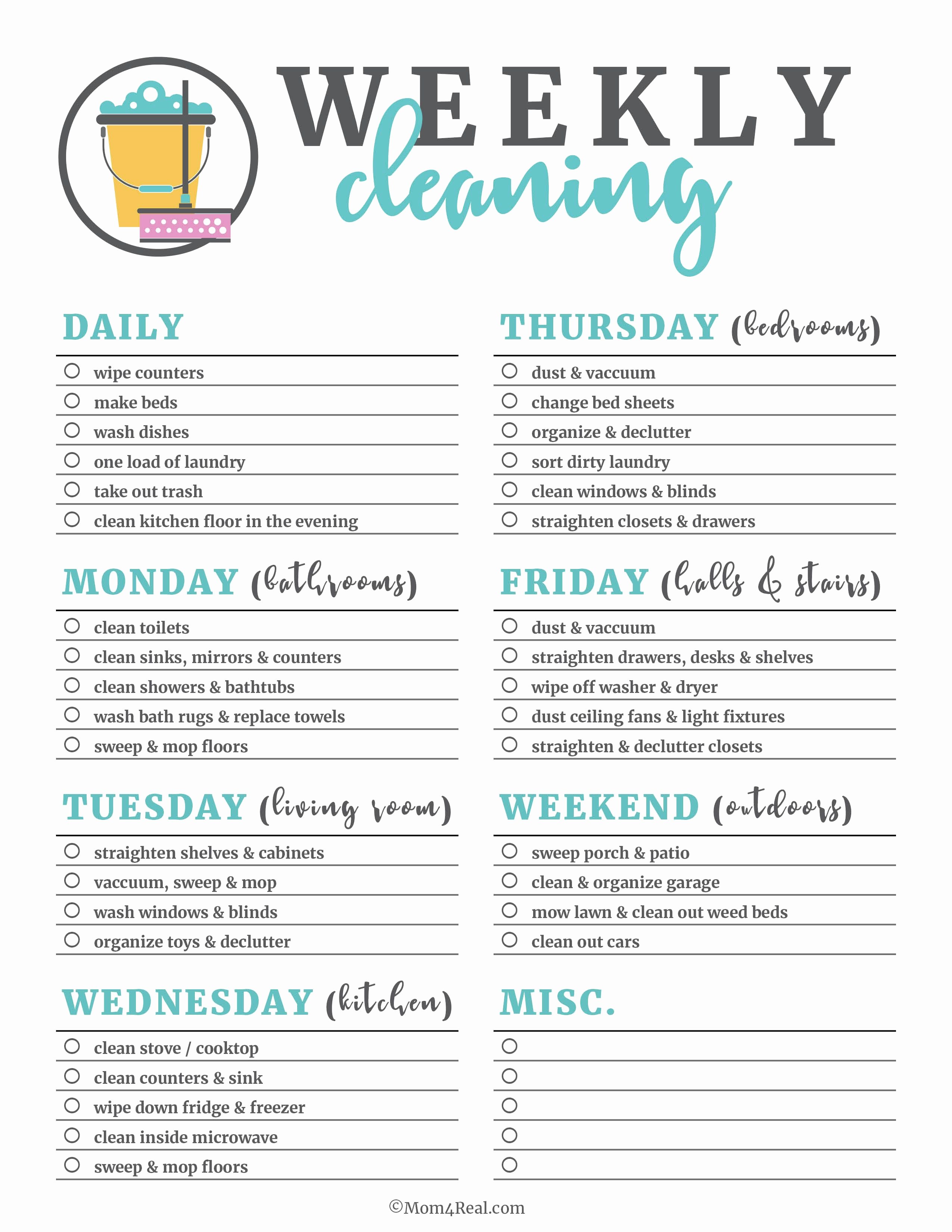 Cleaning Service Checklist Template Elegant Printable Cleaning Checklists for Daily Weekly and