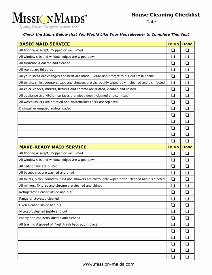 Cleaning Service Checklist Template New Housekeeping Checklist