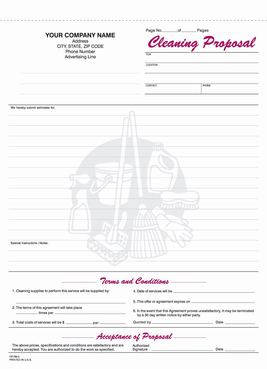 Cleaning Service Proposal Template Inspirational Free Printable Cleaning Proposal forms