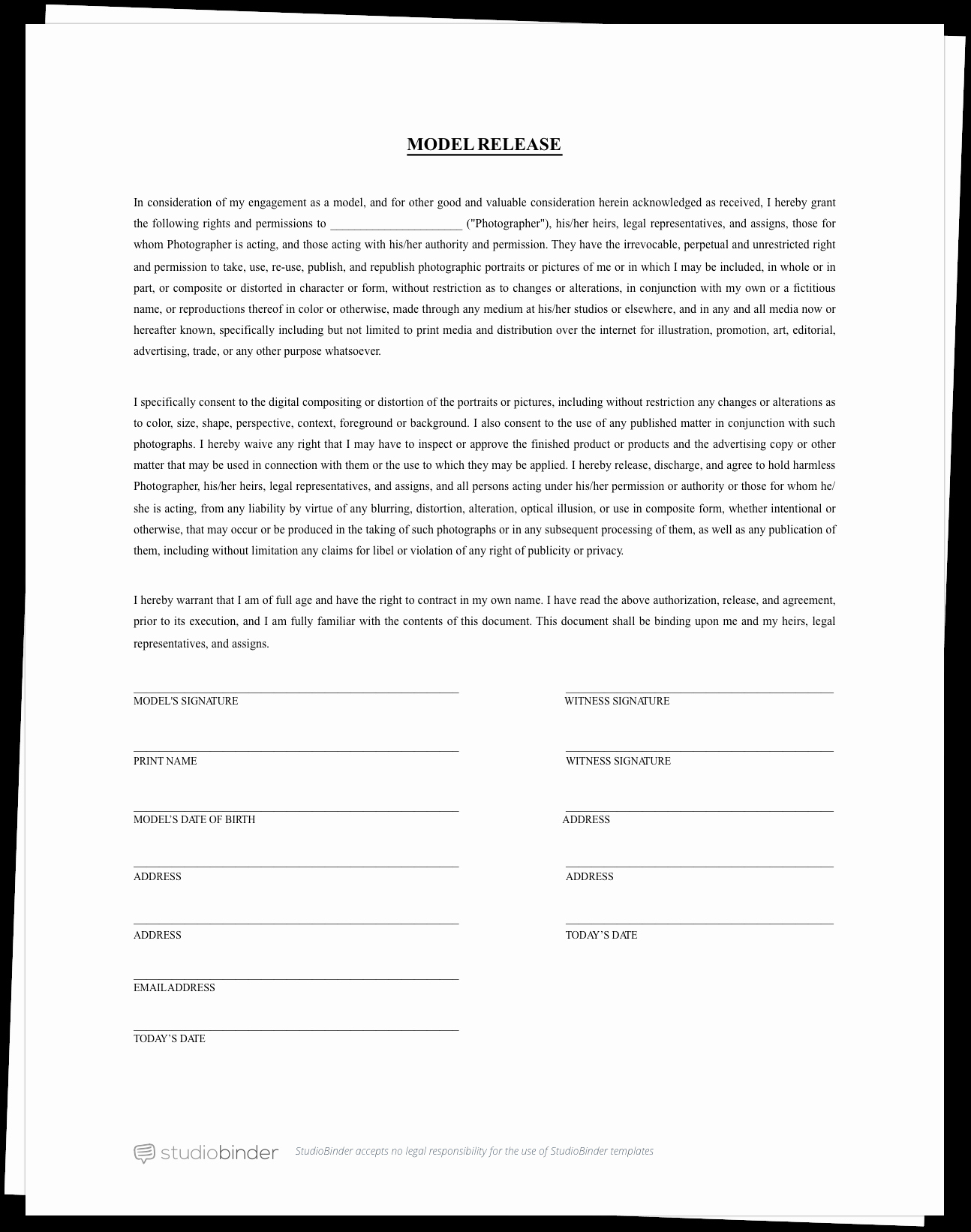 Client Print Release form Template Awesome Download A Free Model Release form Template