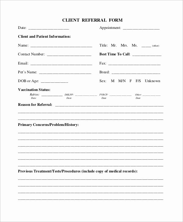 Client Referral form Template Unique Sample Referral form 10 Examples In Word Pdf