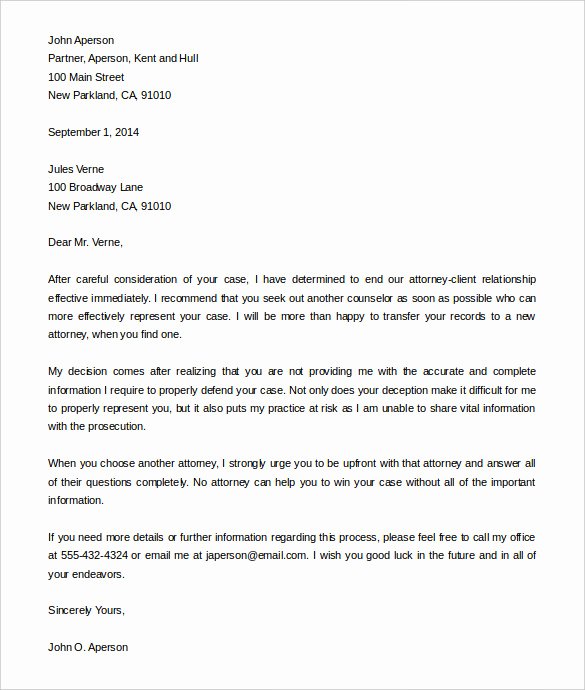 Client Termination Letter Template Beautiful Letter to Terminate attorney Representation