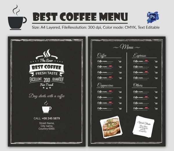 Coffee Shop Menu Template Beautiful Cafe Menu Template 40 Free Word Pdf Psd Eps
