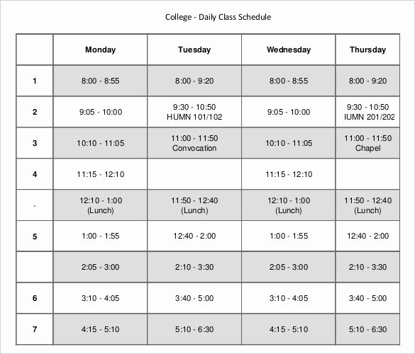 College Class Schedule Template Beautiful Daily Schedule Template 39 Free Word Excel Pdf