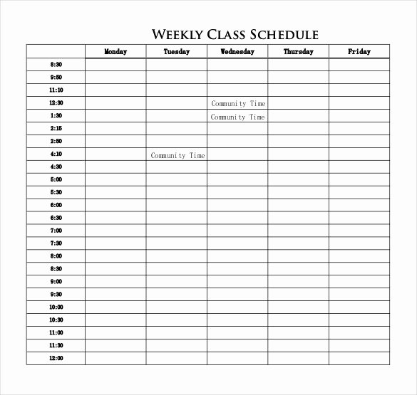 College Class Schedule Template Fresh College Class Schedule Template