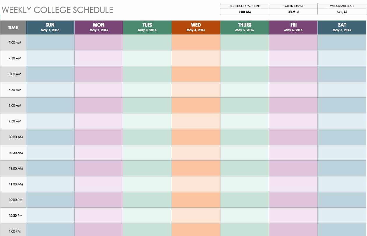 College Class Schedule Template Lovely Free Weekly Schedule Templates for Excel Smartsheet