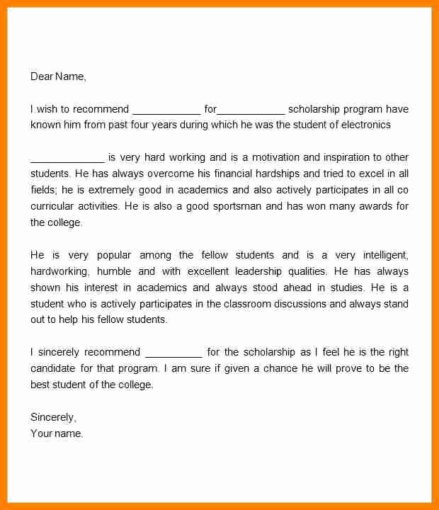 College Letter Of Recommendation Template Beautiful 5 Letter Of Re Mendation for Scholarship Examples