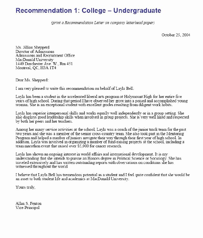 College Letter Of Recommendation Template Unique Letters Of Re Mendation Samples Bing