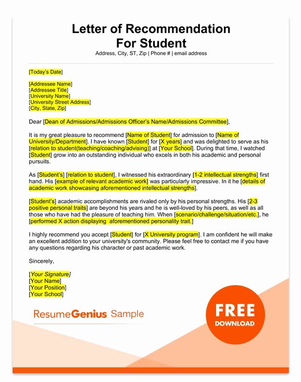 College Letter Of Recommendation Template Unique Student and Teacher Re Mendation Letter Samples