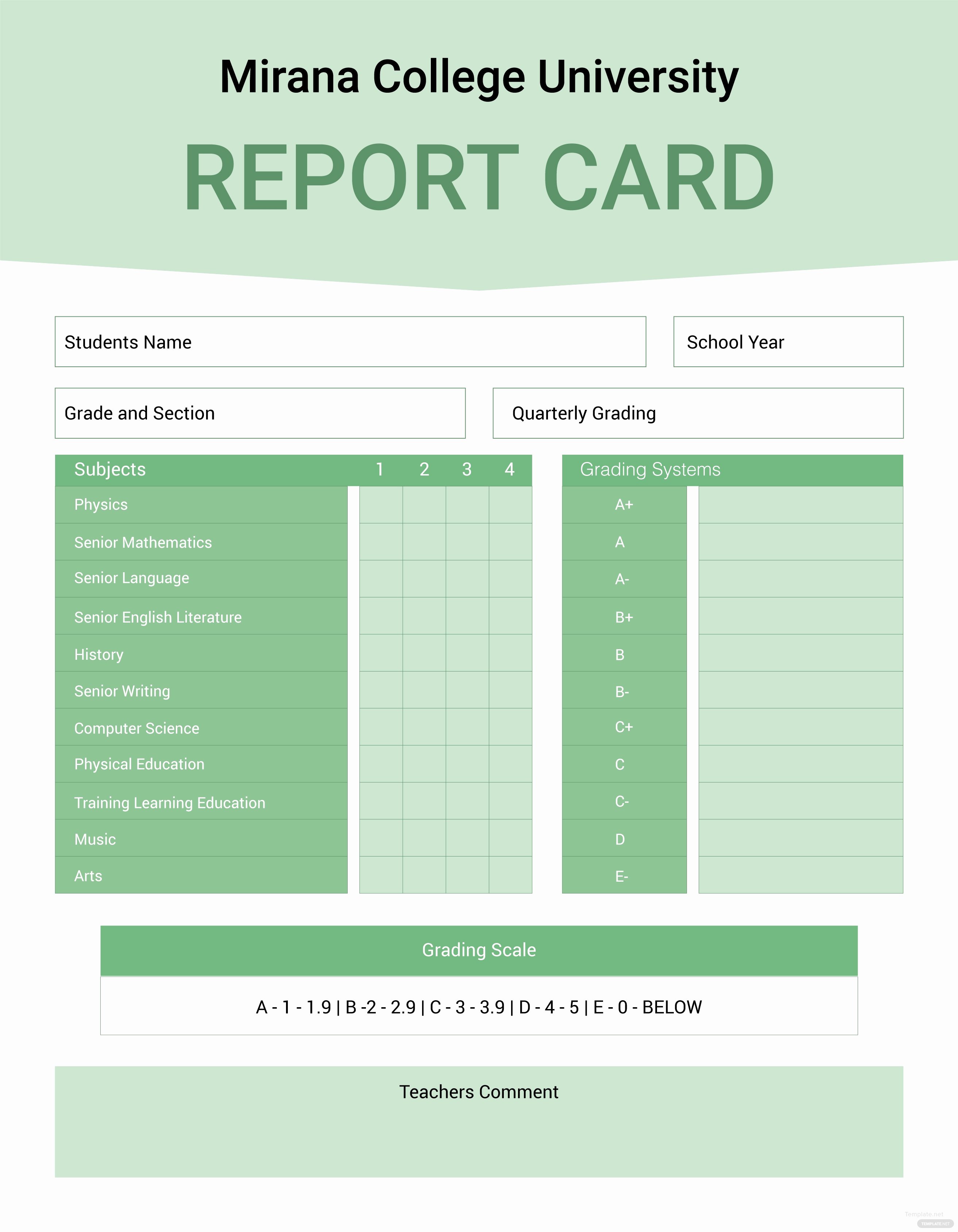 College Report Card Template Unique Free College Report Card Template In Adobe Shop