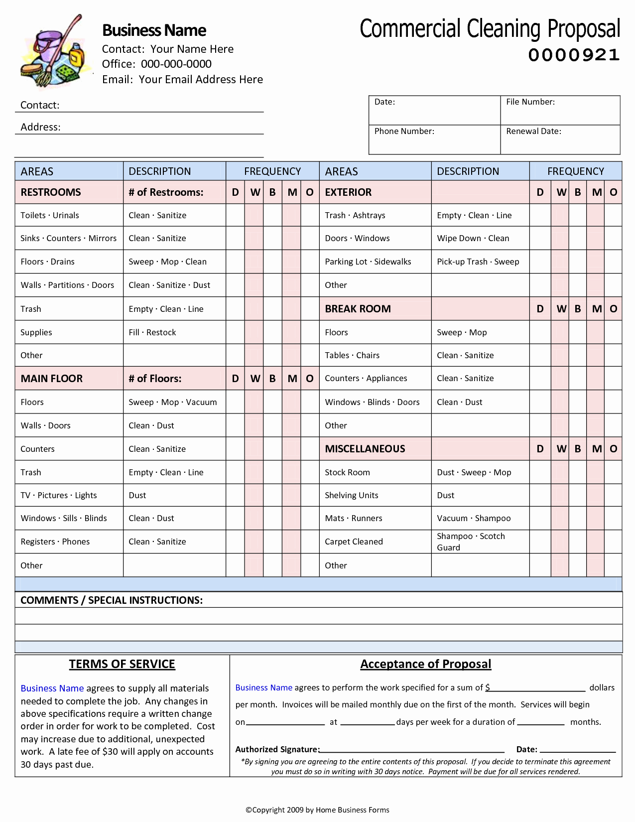 Commercial Cleaning Proposal Template Free Fresh 9 Best Of Free Printable Cleaning Business forms