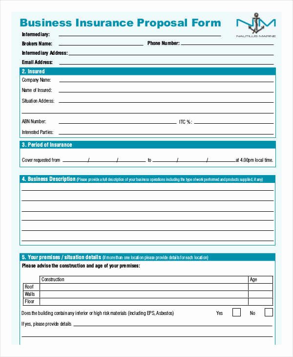 Commercial Insurance Proposal Template Best Of 11 Business Insurance form Sample Free Sample Example