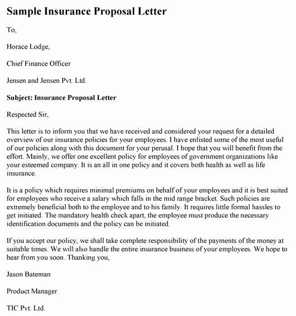 Commercial Insurance Proposal Template Unique Insurance Proposal Letter