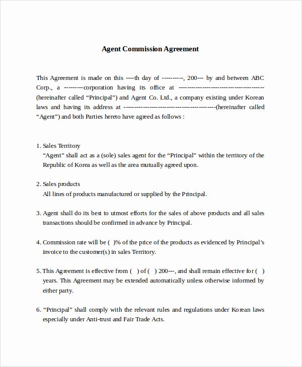 Commission Sales Agreement Template Free Awesome Mission Sales Agreement