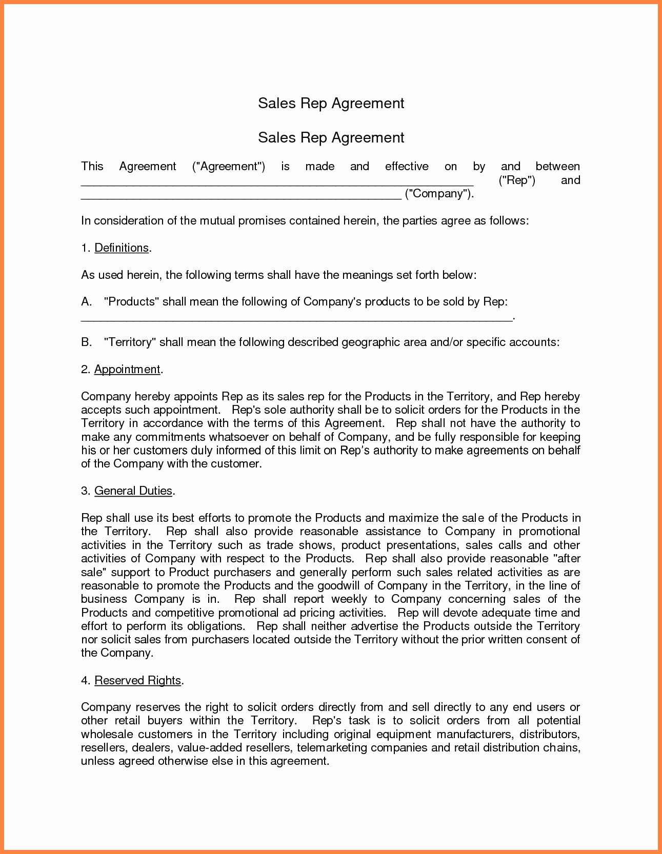 Commission Sales Agreement Template Free Fresh 6 Sales Representative Agreement Template